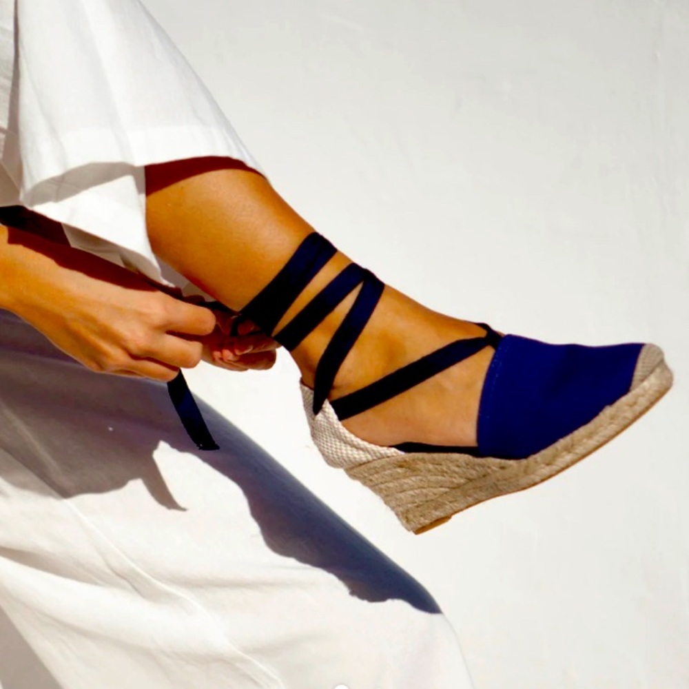 Soludos Tall Wedge Espadrille Size 9 Blue